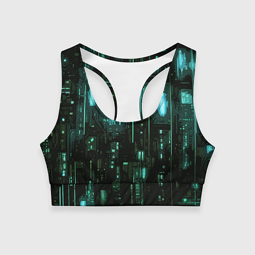 Женский спортивный топ Киберпанк светящиеся голубые элементы / 3D-принт – фото 1