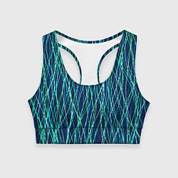 Топик спортивный женский Тёмно-синий абстрактный неоновые линии, цвет: 3D-принт