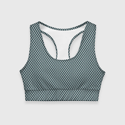 Женский спортивный топ Треугольные полосы бело-бирюзовый / 3D-принт – фото 1