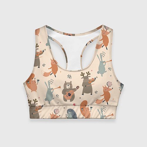 Женский спортивный топ Животные с инструментами / 3D-принт – фото 1