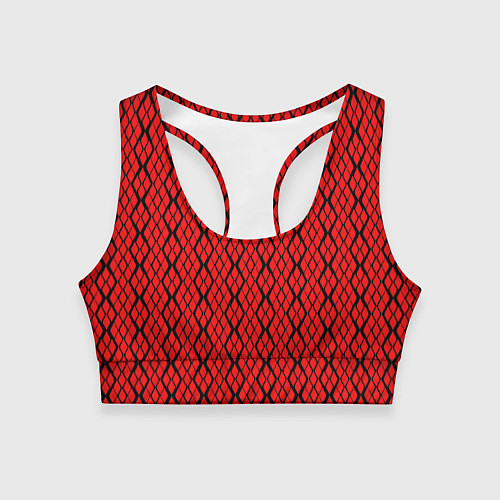 Женский спортивный топ Ярко-красный с чёрными линиями / 3D-принт – фото 1