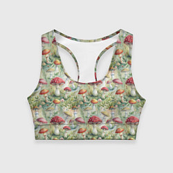 Женский спортивный топ Дикие грибы лесные мухоморы