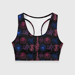 Топик спортивный женский Неоновые разноцветные цветы, цвет: 3D-принт