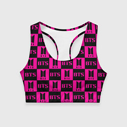 Топик спортивный женский BTS pattern pink logo, цвет: 3D-принт