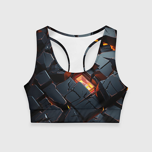 Женский спортивный топ Черные камни с разломами / 3D-принт – фото 1