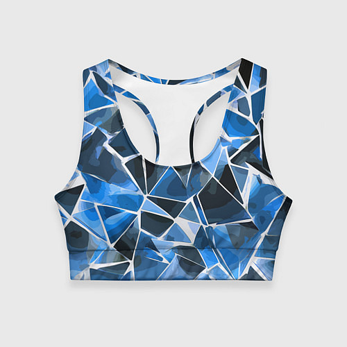Женский спортивный топ Чёрно-синяя абстракция и белые полосы / 3D-принт – фото 1