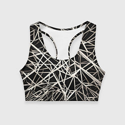 Топик спортивный женский Белые хаотичные линии на чёрном фоне, цвет: 3D-принт