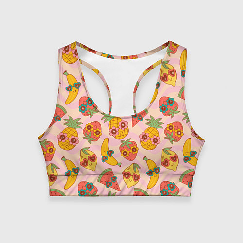 Женский спортивный топ Экзотические фрукты со цветами узор / 3D-принт – фото 1