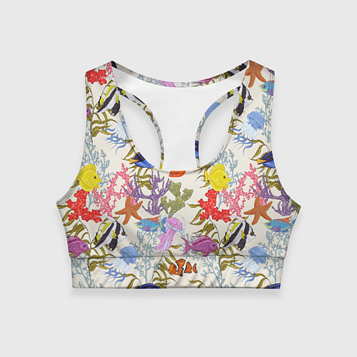 Женский спортивный топ Морские обитатели моря / 3D-принт – фото 1