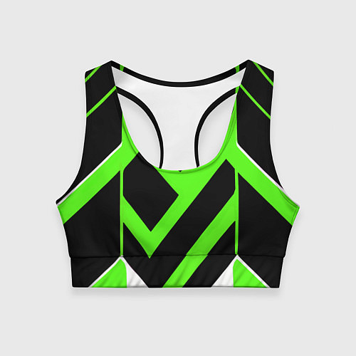 Женский спортивный топ Зелёно-белые полосы и чёрный фон / 3D-принт – фото 1