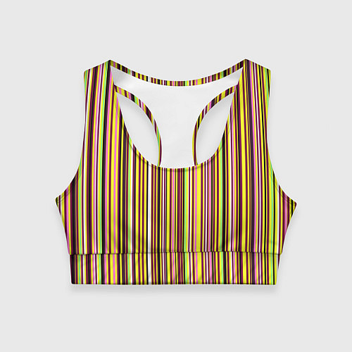 Женский спортивный топ Жёлто-розовый сочетание полосатое / 3D-принт – фото 1