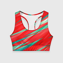 Топик спортивный женский Красный и бирюзовый абстрактный полосы, цвет: 3D-принт