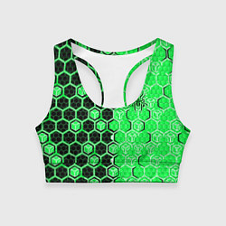Топик спортивный женский Техно-киберпанк шестиугольники зелёный и чёрный с, цвет: 3D-принт