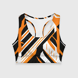 Топик спортивный женский Чёрно-оранжевые полосы на белом фоне, цвет: 3D-принт