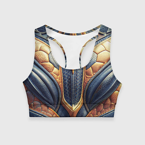 Женский спортивный топ Темная кожаная броня с желтой оплеткой / 3D-принт – фото 1
