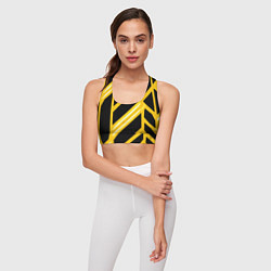 Топик спортивный женский Чёрно-белые полосы на жёлтом фоне, цвет: 3D-принт — фото 2