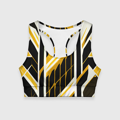 Женский спортивный топ Бело-жёлтые линии на чёрном фоне / 3D-принт – фото 1