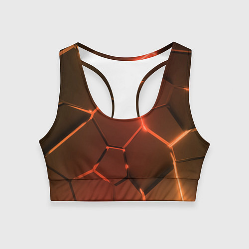Женский спортивный топ Оранжевые неоновые плиты в разломе / 3D-принт – фото 1