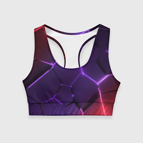 Женский спортивный топ Красно-фиолетовые неоновые плиты в разломе / 3D-принт – фото 1