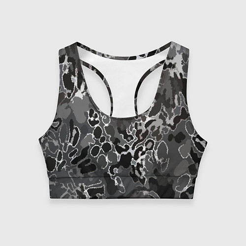 Женский спортивный топ Чёрно-серый абстракция / 3D-принт – фото 1