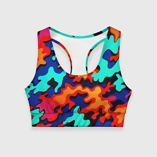 Женский спортивный топ Разноцветный кислотный камуфляж / 3D-принт – фото 1