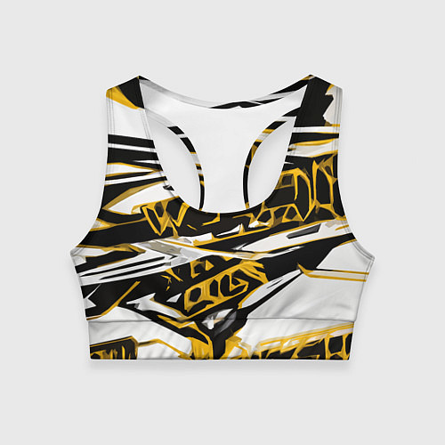 Женский спортивный топ Жёлто-чёрная агрессивная абстракция на белом фоне / 3D-принт – фото 1