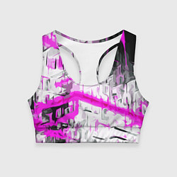 Топик спортивный женский Бело-розовая абстракция на чёрном фоне, цвет: 3D-принт