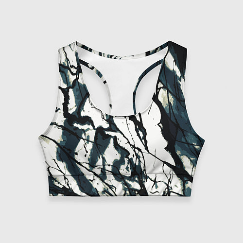 Женский спортивный топ Абстрактная текстура мрамор белый с тёмно-синим / 3D-принт – фото 1