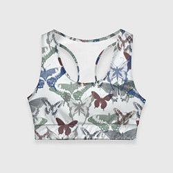 Топик спортивный женский Бабочки на белом фоне - паттерн, цвет: 3D-принт