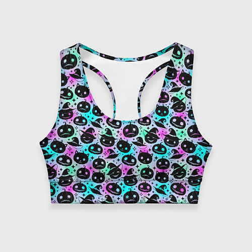 Женский спортивный топ Halloween - тыквы на неоновом фоне / 3D-принт – фото 1