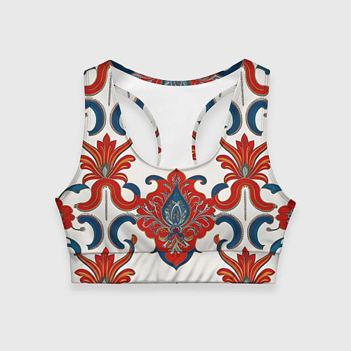 Женский спортивный топ Узор красно-синий на белом фоне / 3D-принт – фото 1