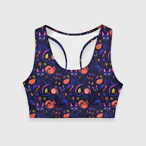 Женский спортивный топ Черные кошки - паттерн / 3D-принт – фото 1