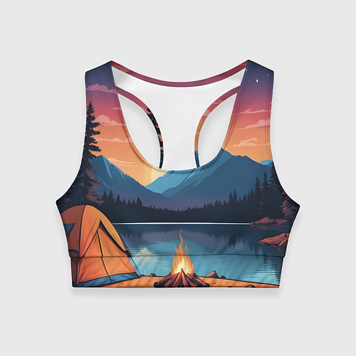 Женский спортивный топ В лесу с палаткой / 3D-принт – фото 1