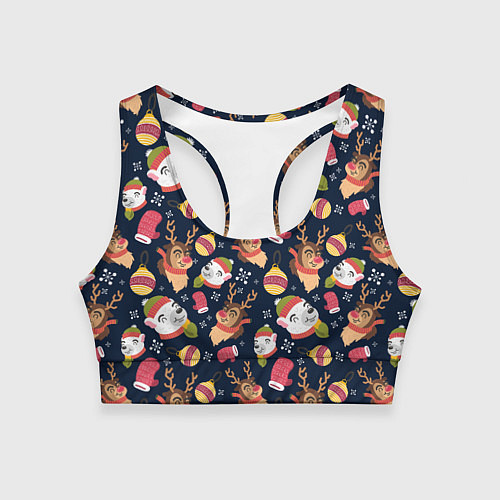 Женский спортивный топ Новогодний детский паттерн с животными / 3D-принт – фото 1