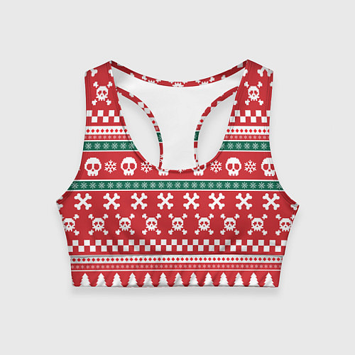 Женский спортивный топ Новогодний паттерн с черепами в новый год / 3D-принт – фото 1