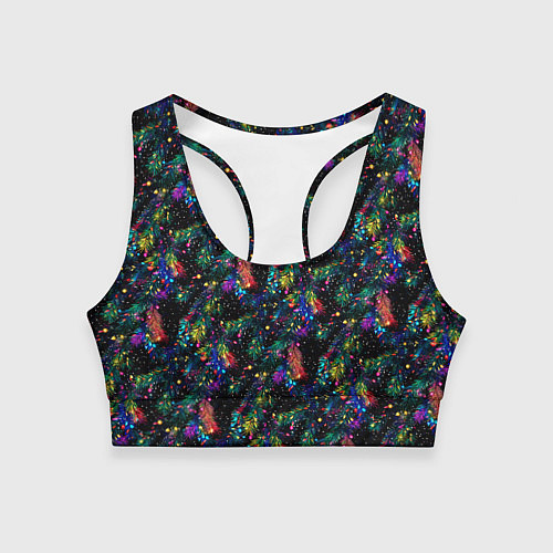 Женский спортивный топ Радужные ёлка в новогоднюю ночь / 3D-принт – фото 1