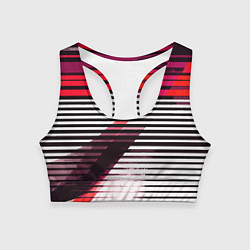 Топик спортивный женский Красно-чёрные полосы на белом фоне, цвет: 3D-принт