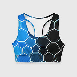 Топик спортивный женский Белые шестиугольники на чёрно-синем фоне, цвет: 3D-принт