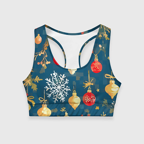 Женский спортивный топ Ёлочные игрушки и снежинки / 3D-принт – фото 1