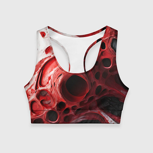 Женский спортивный топ Красно-белая абстрактная структура / 3D-принт – фото 1