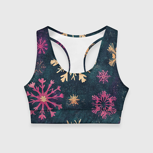 Женский спортивный топ Новогодние разноцветные снежинки / 3D-принт – фото 1