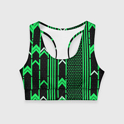 Топик спортивный женский Зелёные обои на чёрном фоне, цвет: 3D-принт