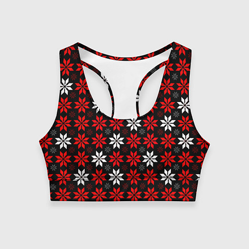 Женский спортивный топ Red and white stars on a black background / 3D-принт – фото 1
