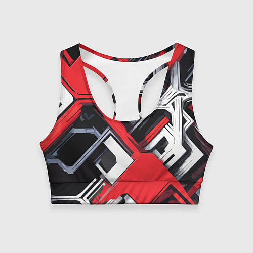 Женский спортивный топ Красно-белый техно паттерн / 3D-принт – фото 1