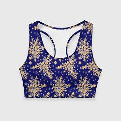 Топик спортивный женский Золотые снежинки на синем шелке, цвет: 3D-принт