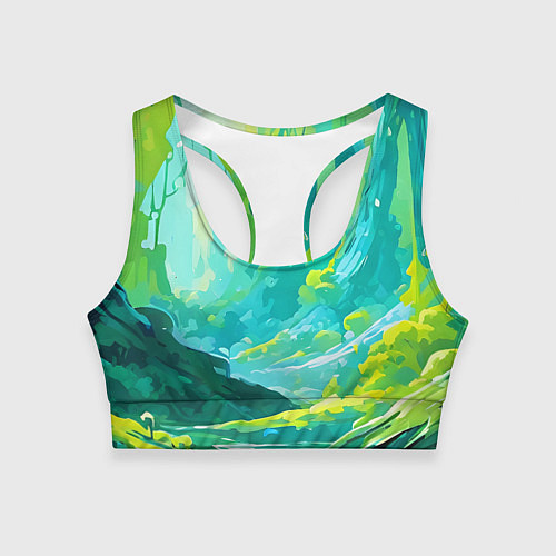 Женский спортивный топ Зелёная кислотная абстракция / 3D-принт – фото 1