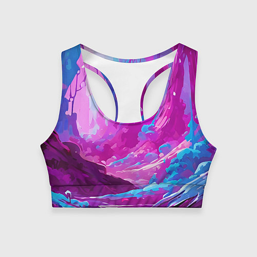 Женский спортивный топ Фиолетовая кислотная абстракция / 3D-принт – фото 1