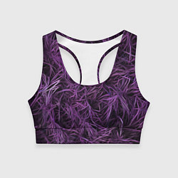 Топик спортивный женский Фиолетовая трава на чёрном фоне, цвет: 3D-принт