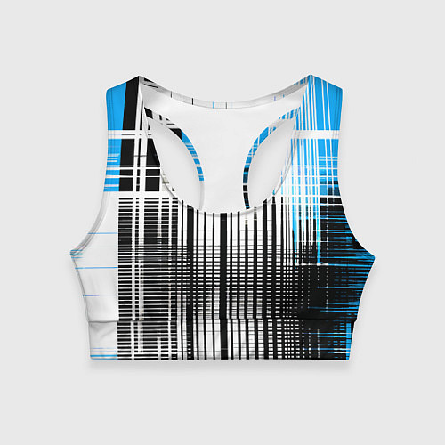 Женский спортивный топ Сине-чёрный гранж на белом фоне / 3D-принт – фото 1
