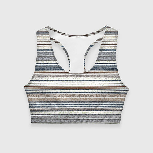 Женский спортивный топ Светлый бежевый с синим текстурированные полосы / 3D-принт – фото 1